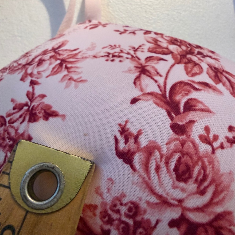 Laura Ashley Floral Push Up Bra‎ 36C Pink Red Rose Lace Longline - Picture 3 of 6